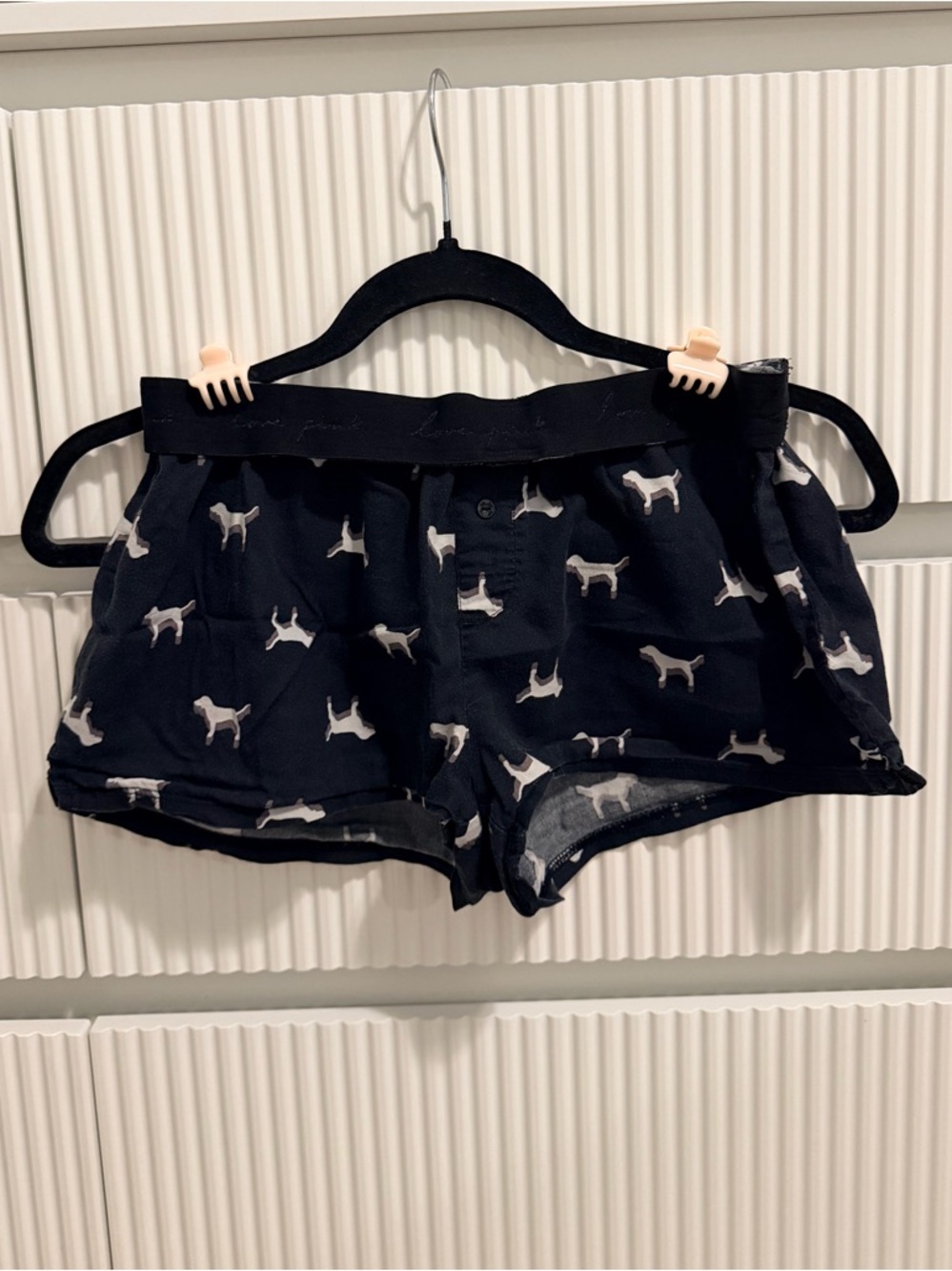 PINK Victoria's Secret Black Pajama Shorts with White Dog Print